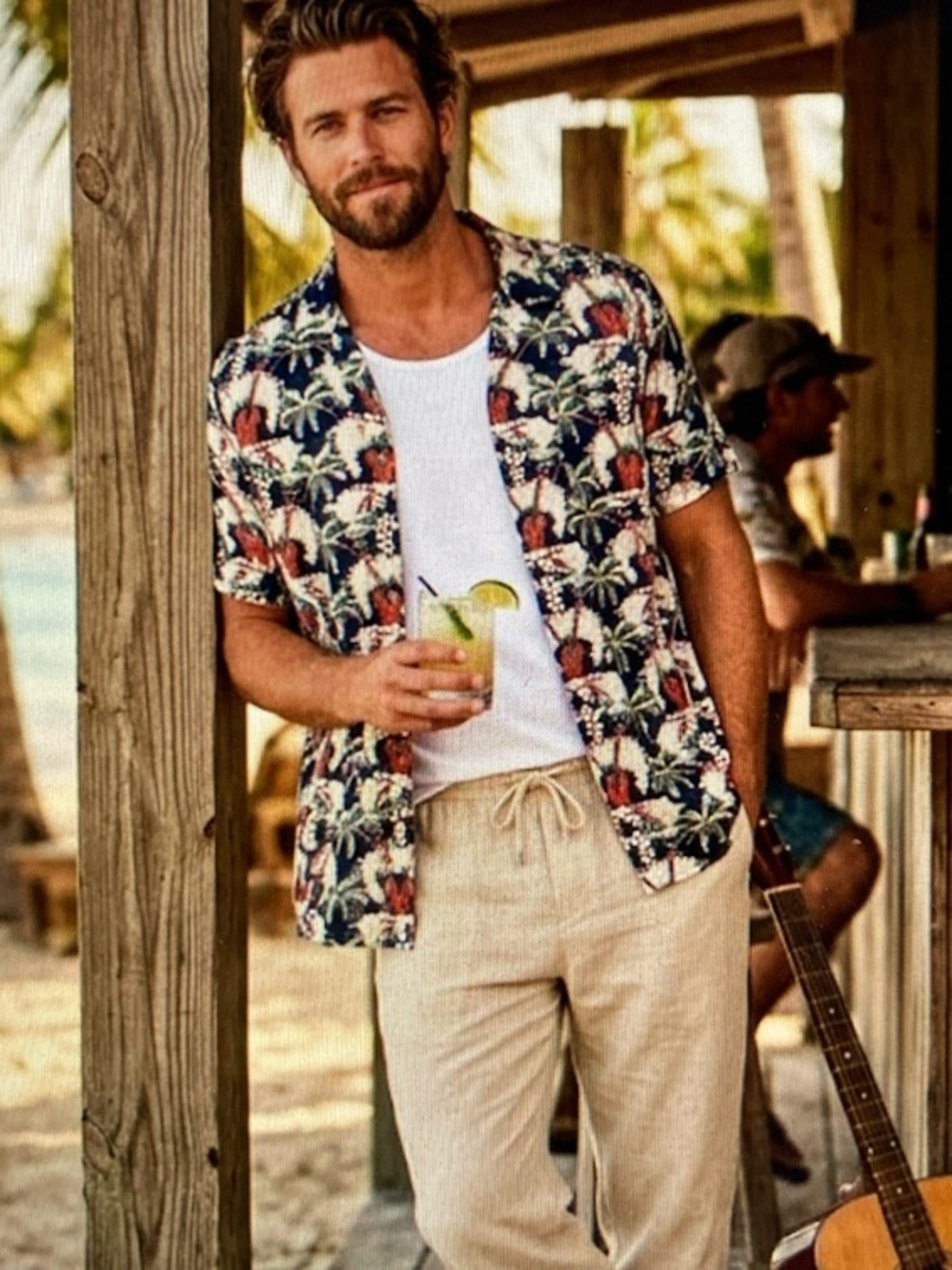 Robert Graham Tropical Ukulele Palm All-Over Print Aloha Shirt SS663